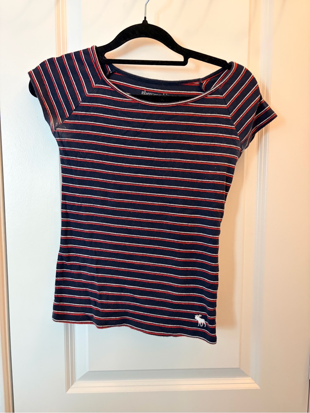 Abercrombie Kids Navy, Red & White Striped Short Sleeve Tee Size 11-12